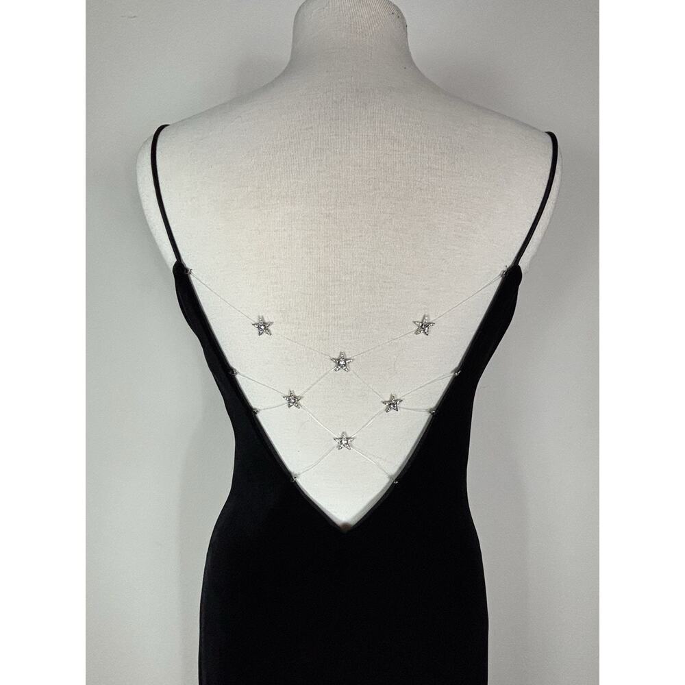 Niki Livas Black Velvet Star Back Maxi Gown Double Slit Formal Dress Size 10